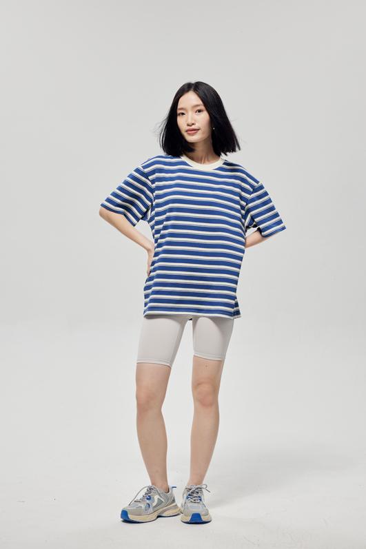 Round Neck Striped Light Version Trendy T-shirt 51191 # Short Sleeved Round Neck