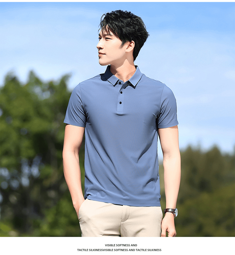 Seamless G1 # Ice Silk Seamless Polo Shirt Short Sleeved Round Neck