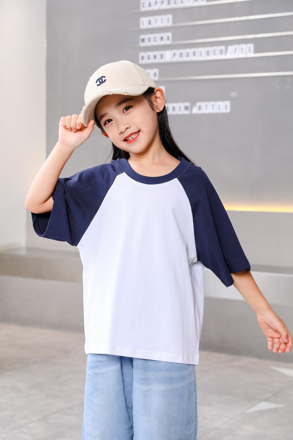 A5045-250g Trendy Brand Shoulder Insertion Round Neck Short Sleeved Cotton T-shirt Short Sleeved Shoulder Insertion