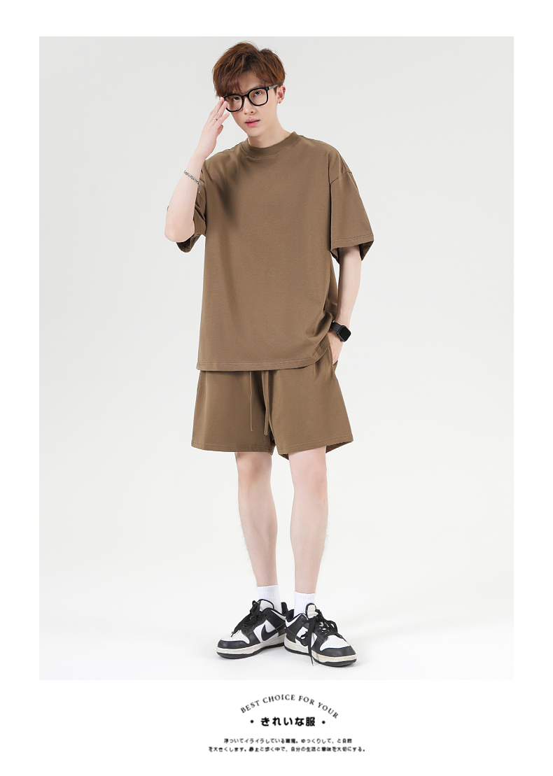 A5034-275g Heavyweight FOG Version Shoulder Down Round Neck Short Sleeved T-shirt Short Sleeved Round Neck