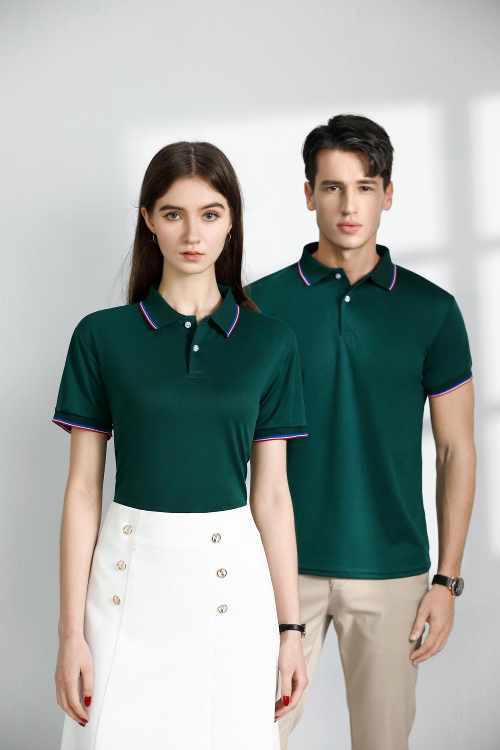 F1092 Tencel Cotton Intercolor Collar Non Pilling Business Polo Short Sleeve Collar