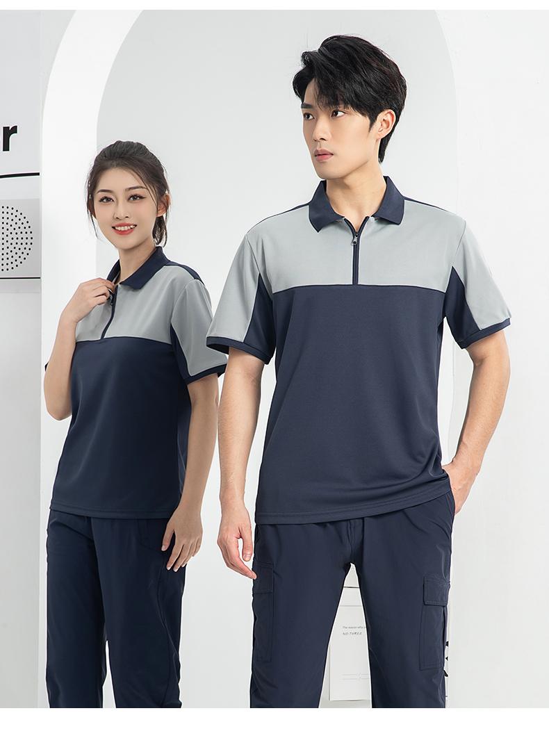 T01- Workwear Lapel Quick Drying Color Blocked Zipper Polo Shirt Short Sleeved Polo Short Sleeved Lapel