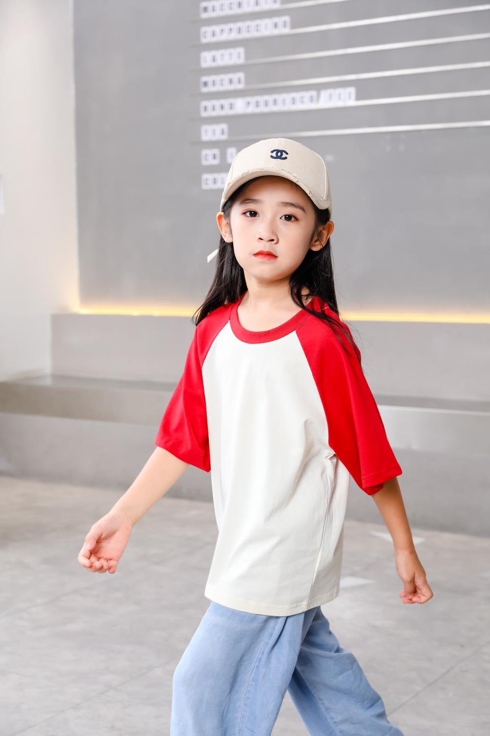 A5045-250g Trendy Brand Shoulder Insertion Round Neck Short Sleeved Cotton T-shirt Short Sleeved Shoulder Insertion