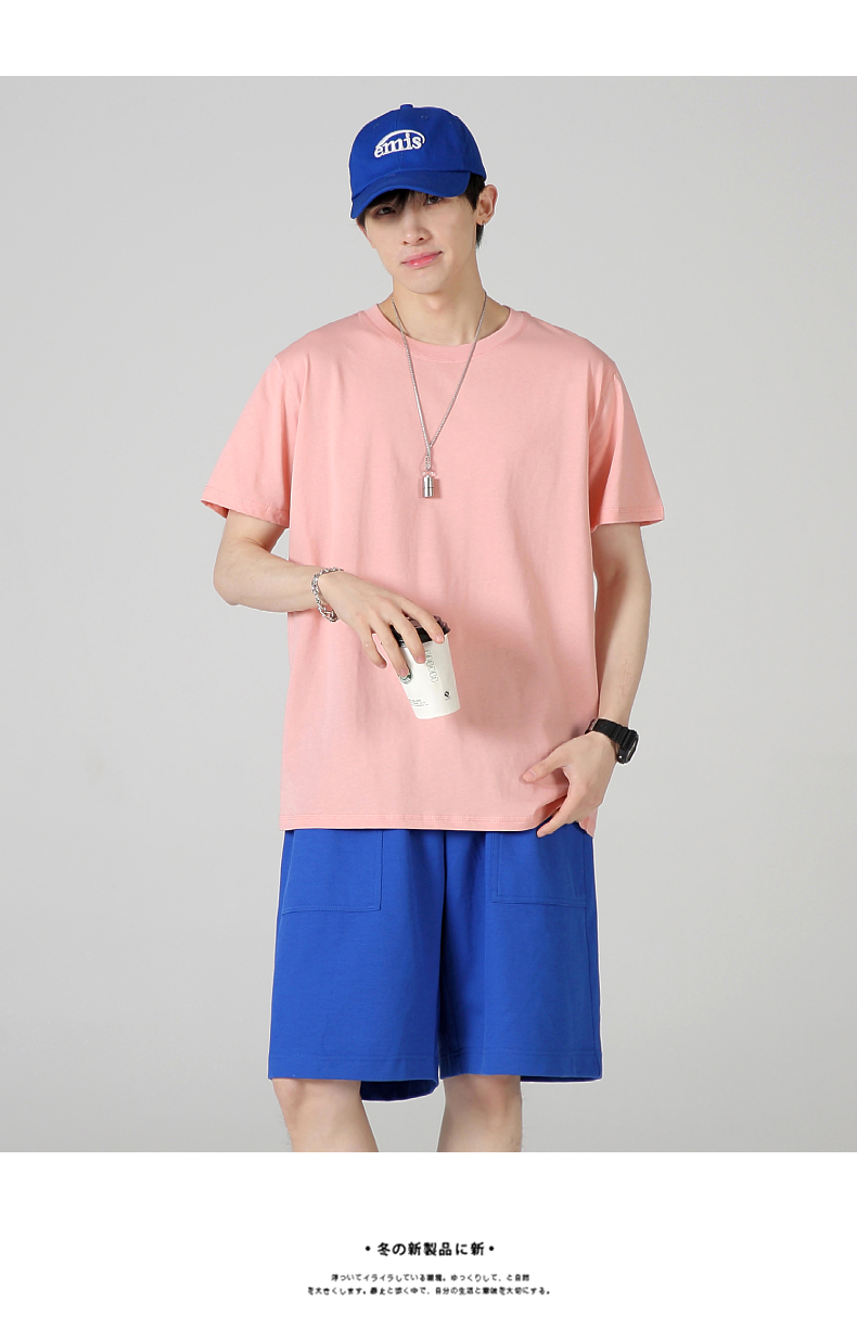 A5035-205g Refreshing Pure Cotton Short Sleeved T-shirt With Short Sleeved Round Neck