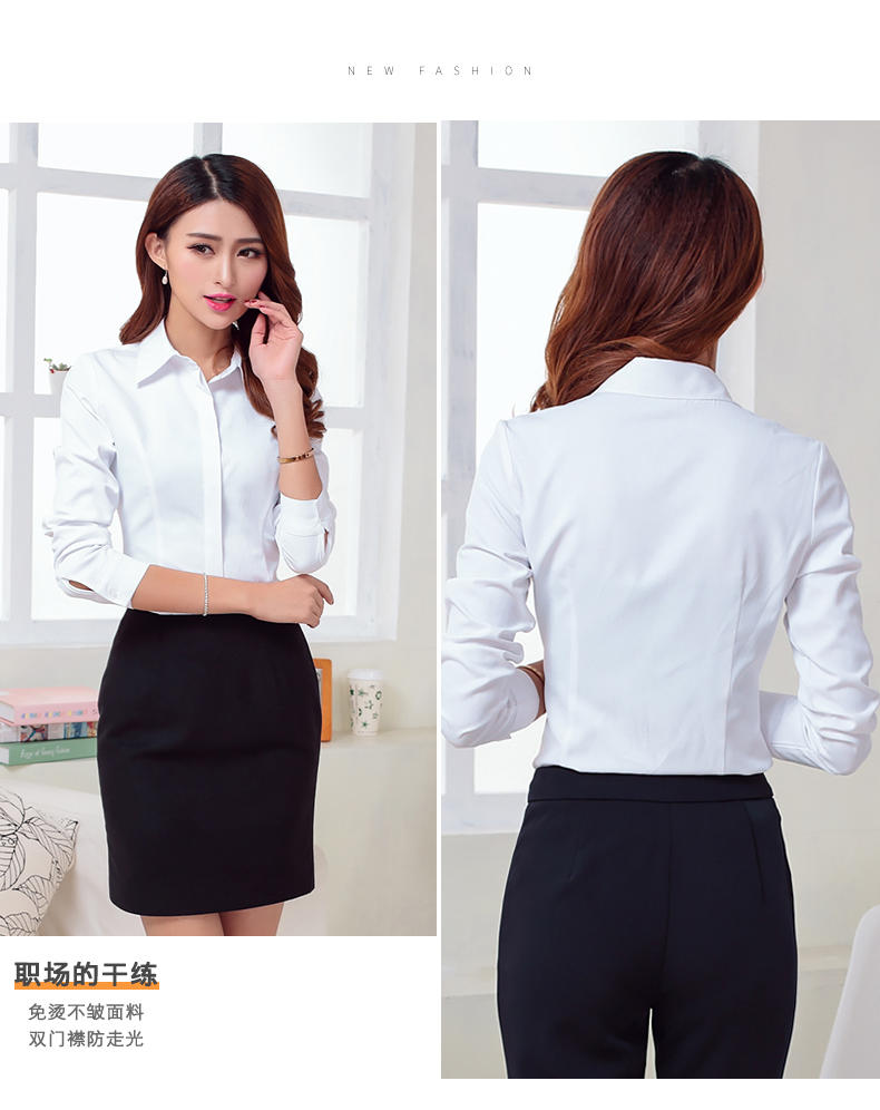 110 # Long Sleeved Women's Shirt/thin Diagonal/concealed Soft Collar Square Collar