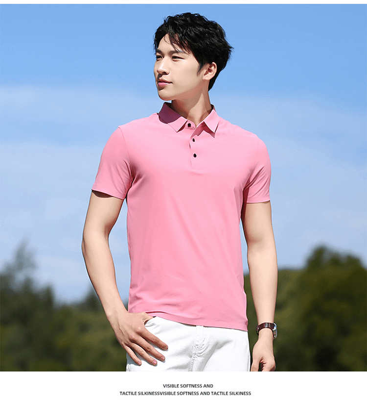 Seamless G1 # Ice Silk Seamless Polo Shirt Short Sleeved Round Neck