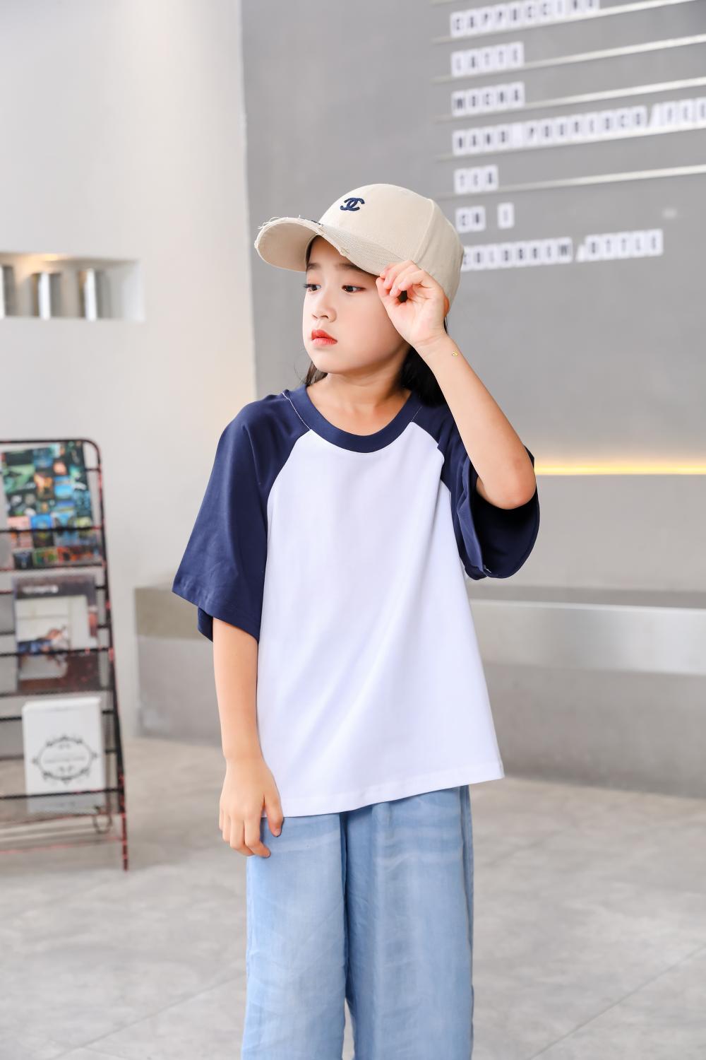 A5045-250g Trendy Brand Shoulder Insertion Round Neck Short Sleeved Cotton T-shirt Short Sleeved Shoulder Insertion