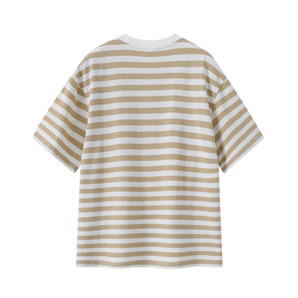 Fine Woven Striped T-shirt 39371 # Short Sleeved Round Neck