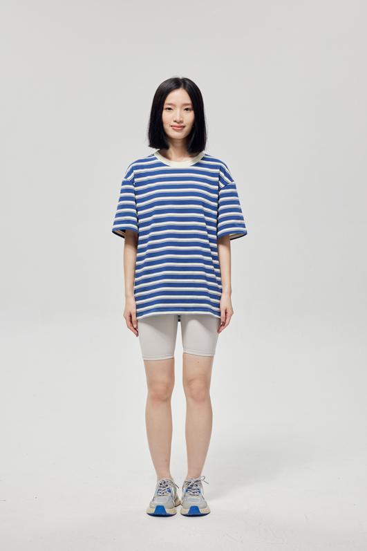 Round Neck Striped Light Version Trendy T-shirt 51191 # Short Sleeved Round Neck