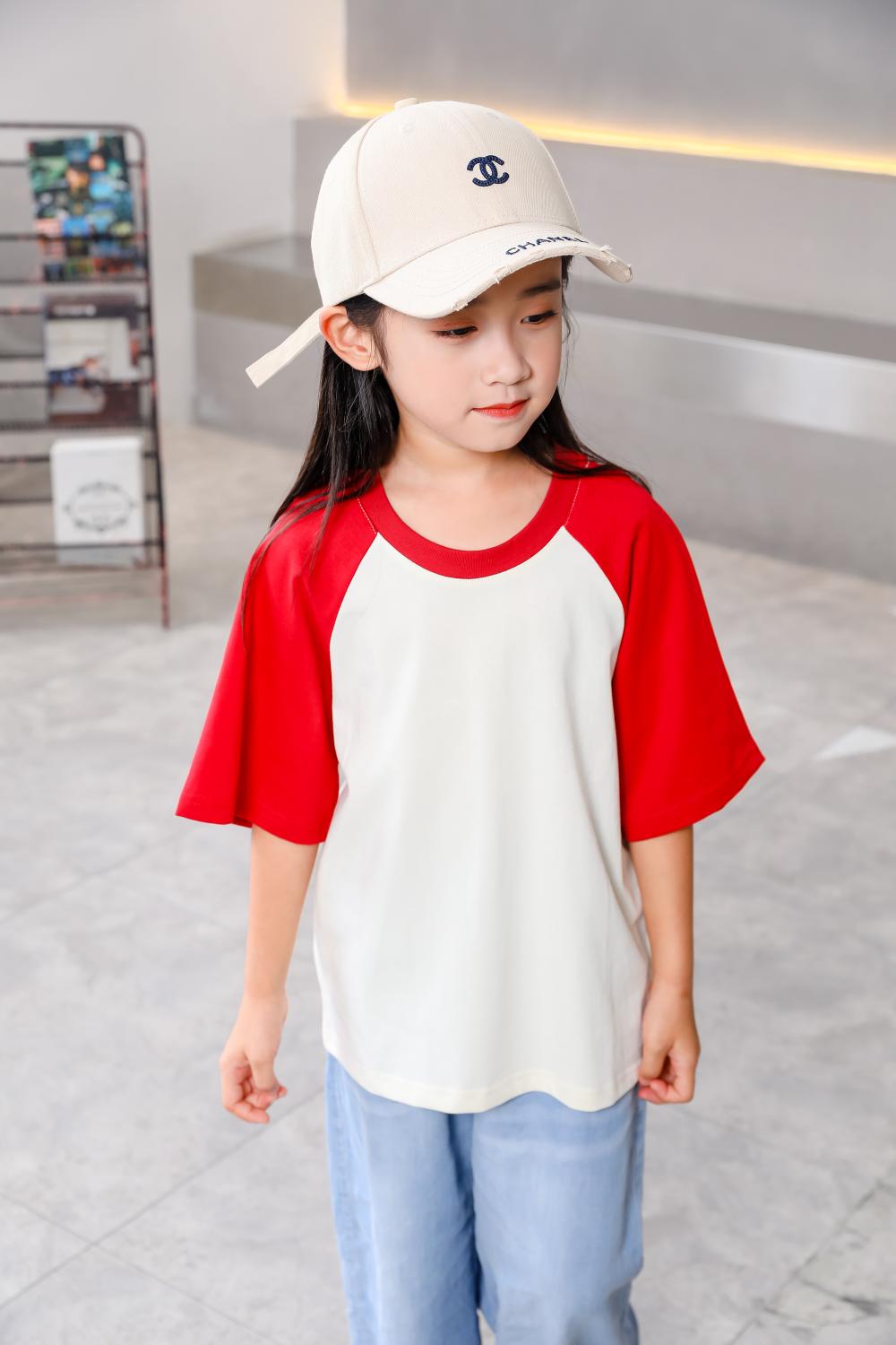 A5045-250g Trendy Brand Shoulder Insertion Round Neck Short Sleeved Cotton T-shirt Short Sleeved Shoulder Insertion