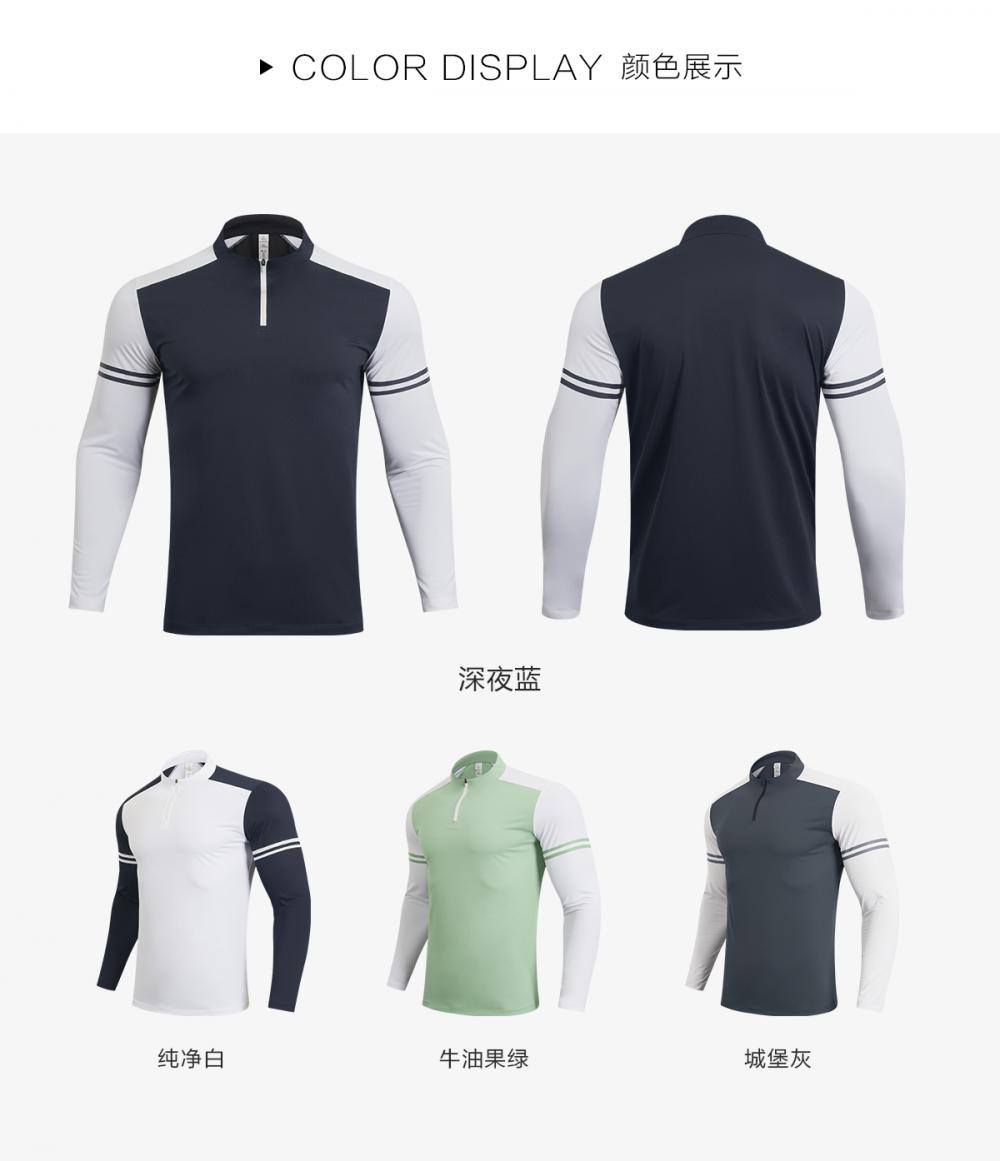 T9889 # Round Neck Casual Half Open Long Sleeved T-shirt Stand Up Collar