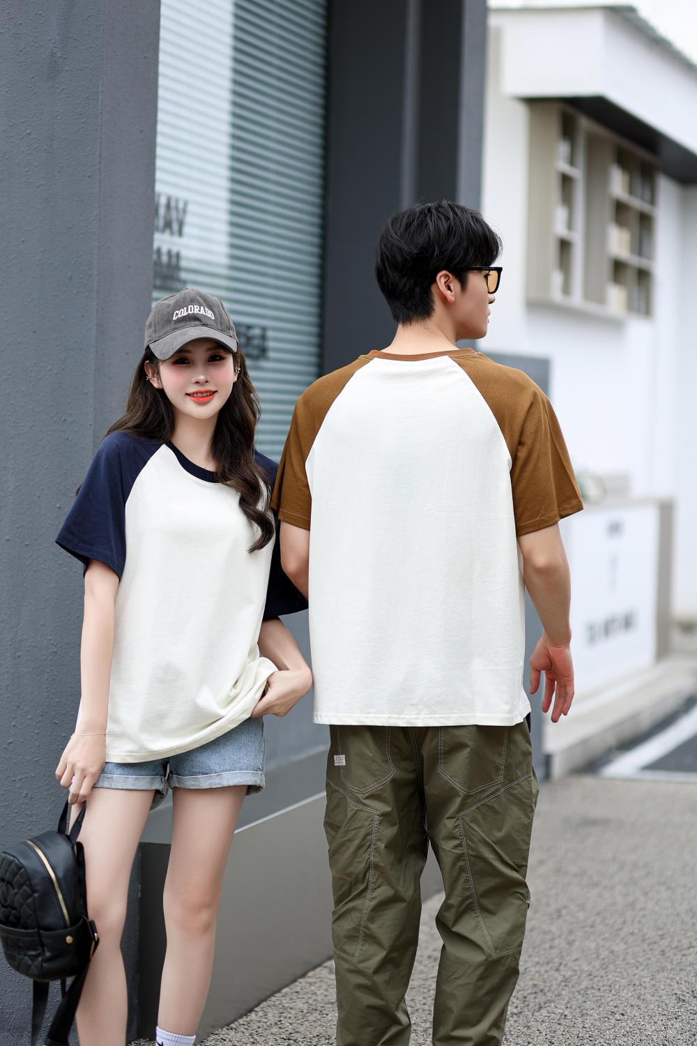 A5045-250g Trendy Brand Shoulder Insertion Round Neck Short Sleeved Cotton T-shirt Short Sleeved Shoulder Insertion