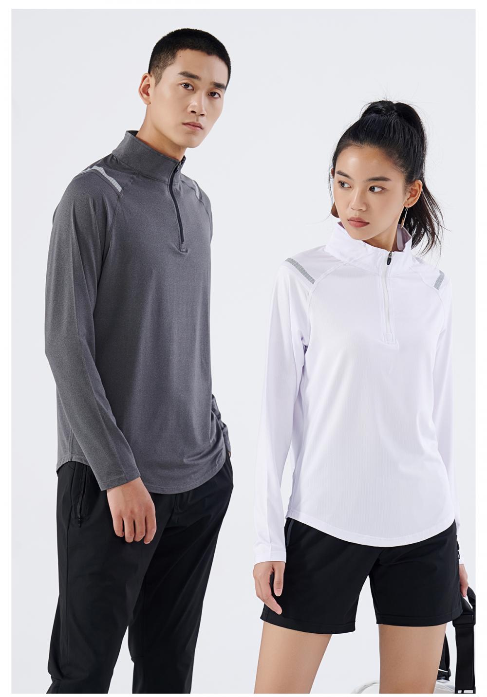 S9843 # Half Zipper Long Sleeve T-shirt With Long Sleeve Clash