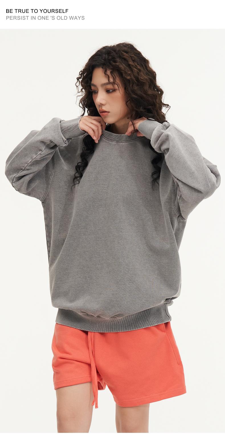 F8218-425g Double Looped 100 Cotton Wax Printed Hoodie Round Neck