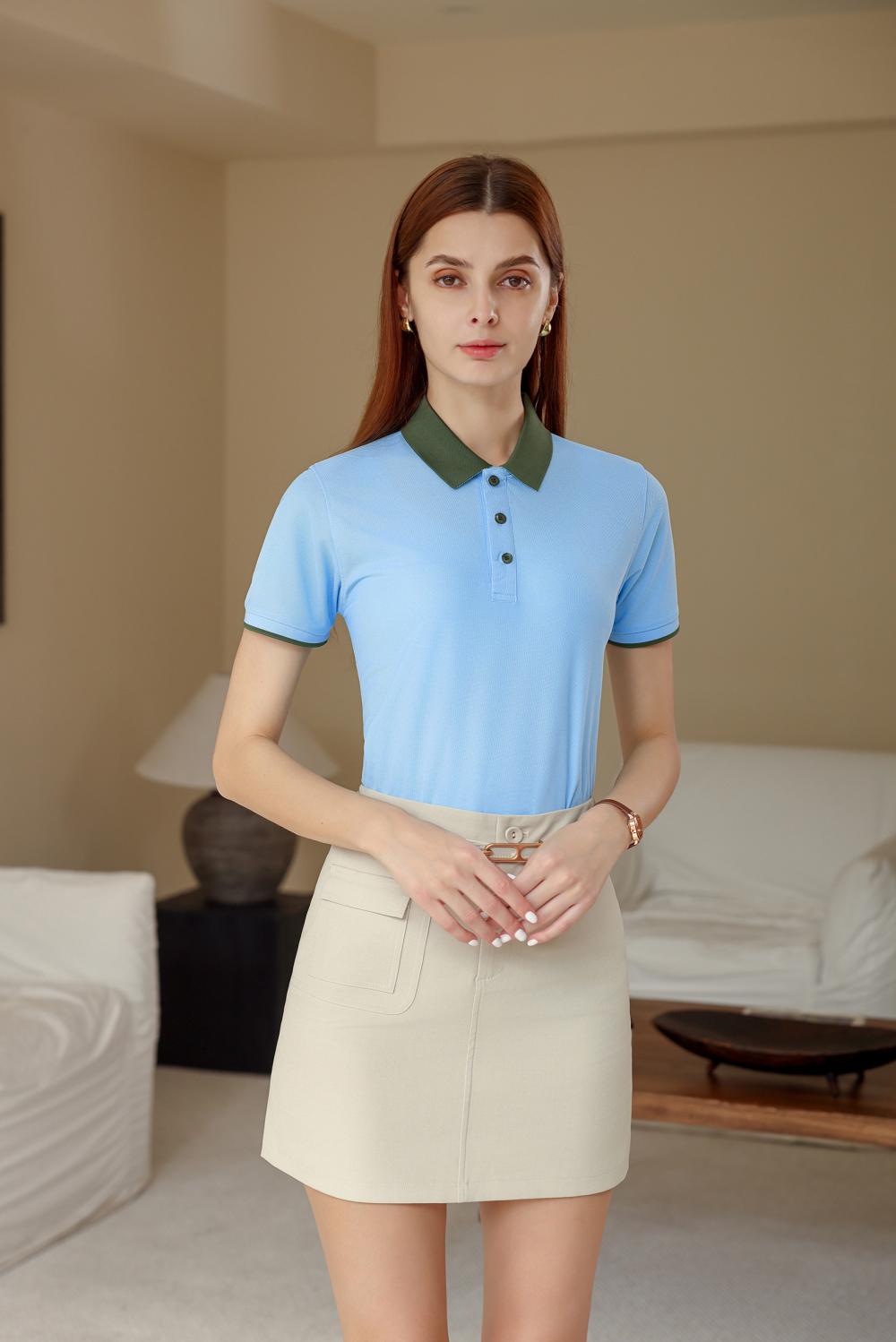 F6205-180g Color Blocking Splicing Shake Hand Internet Famous Polo Short Sleeved Round Neck