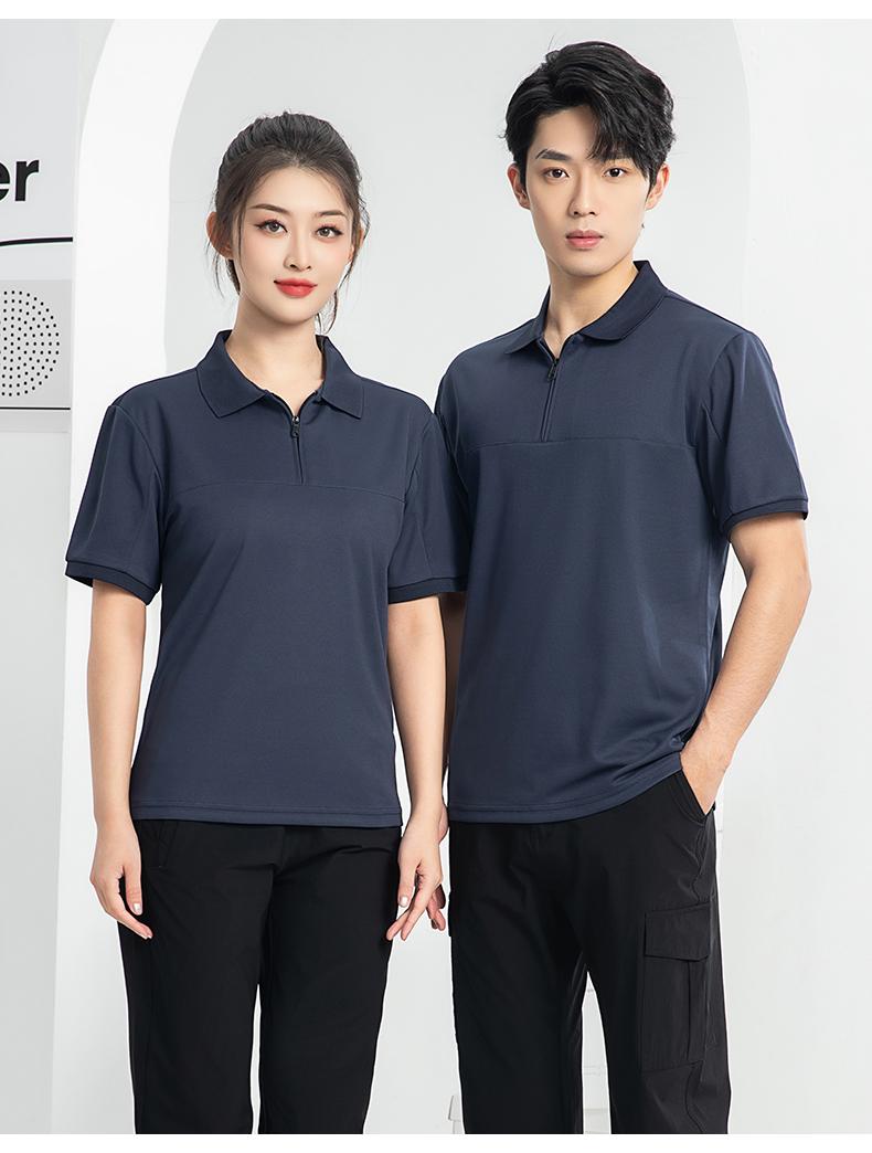 T01- Workwear Lapel Quick Drying Color Blocked Zipper Polo Shirt Short Sleeved Polo Short Sleeved Lapel