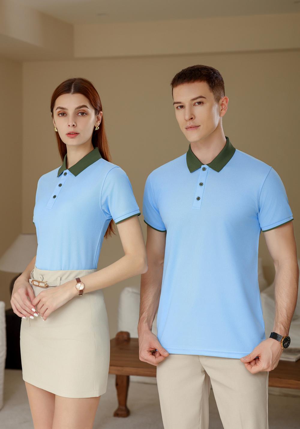 F6205-180g Color Blocking Splicing Shake Hand Internet Famous Polo Short Sleeved Round Neck