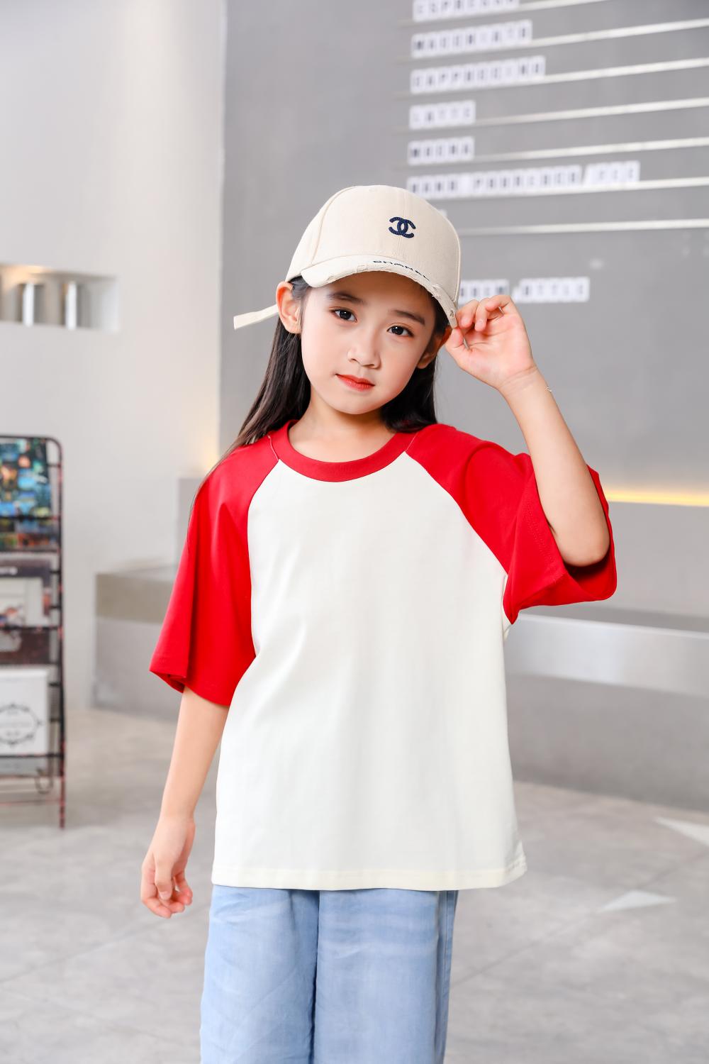 A5045-250g Trendy Brand Shoulder Insertion Round Neck Short Sleeved Cotton T-shirt Short Sleeved Shoulder Insertion