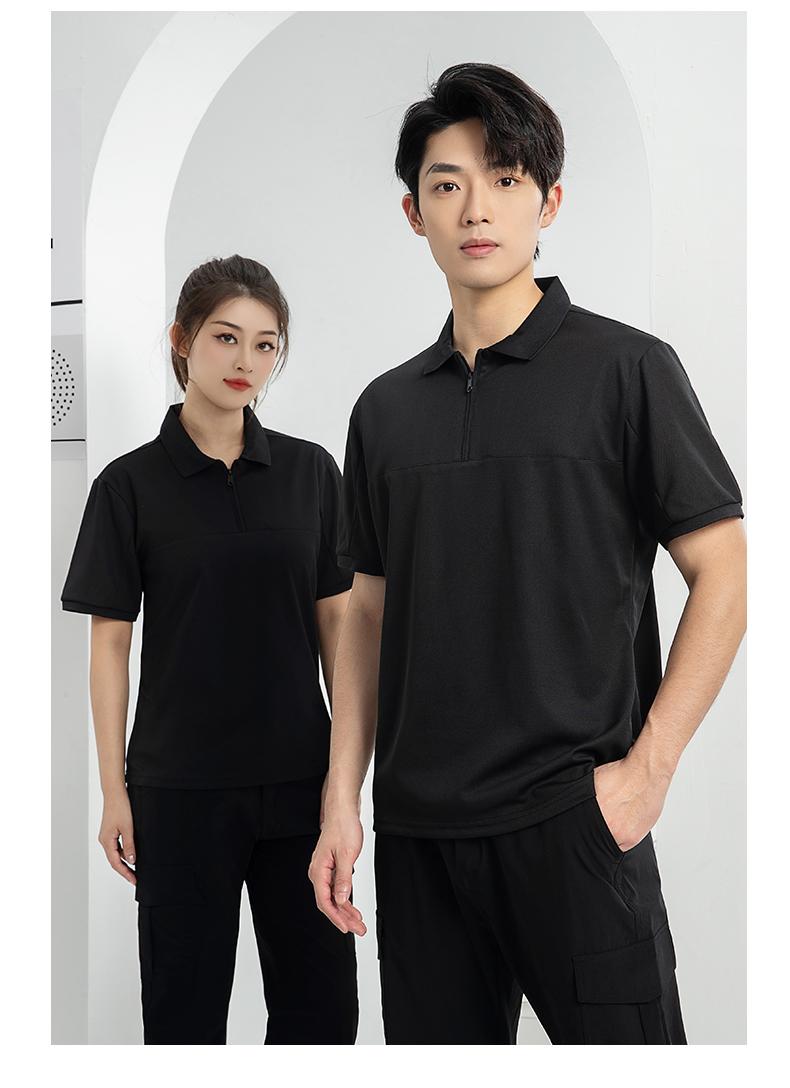 T01- Workwear Lapel Quick Drying Color Blocked Zipper Polo Shirt Short Sleeved Polo Short Sleeved Lapel