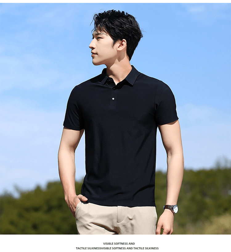 Seamless G1 # Ice Silk Seamless Polo Shirt Short Sleeved Round Neck