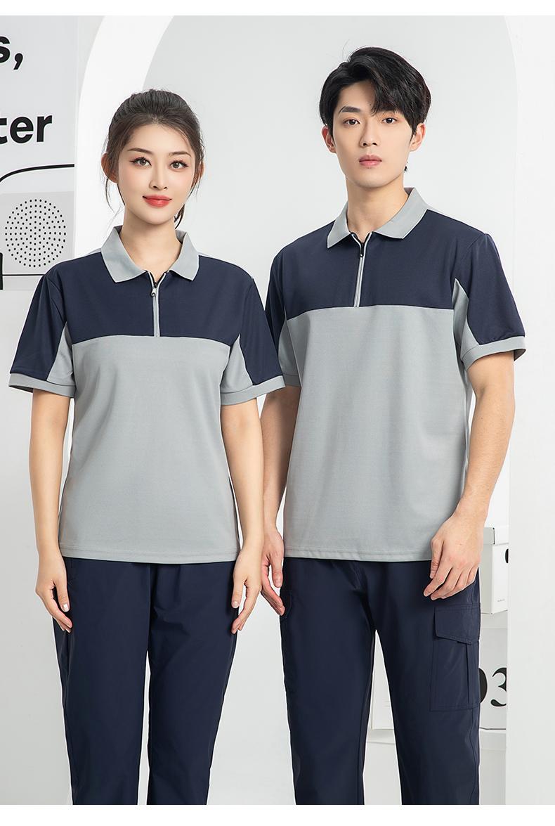 T01- Workwear Lapel Quick Drying Color Blocked Zipper Polo Shirt Short Sleeved Polo Short Sleeved Lapel