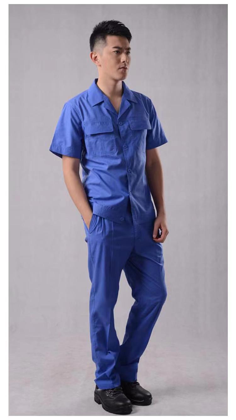 Summer Long Summer Short Same Style MYQJ619 Polyester Cotton Poplin Fabric Bright Blue Button Style Small Suit Collar Set