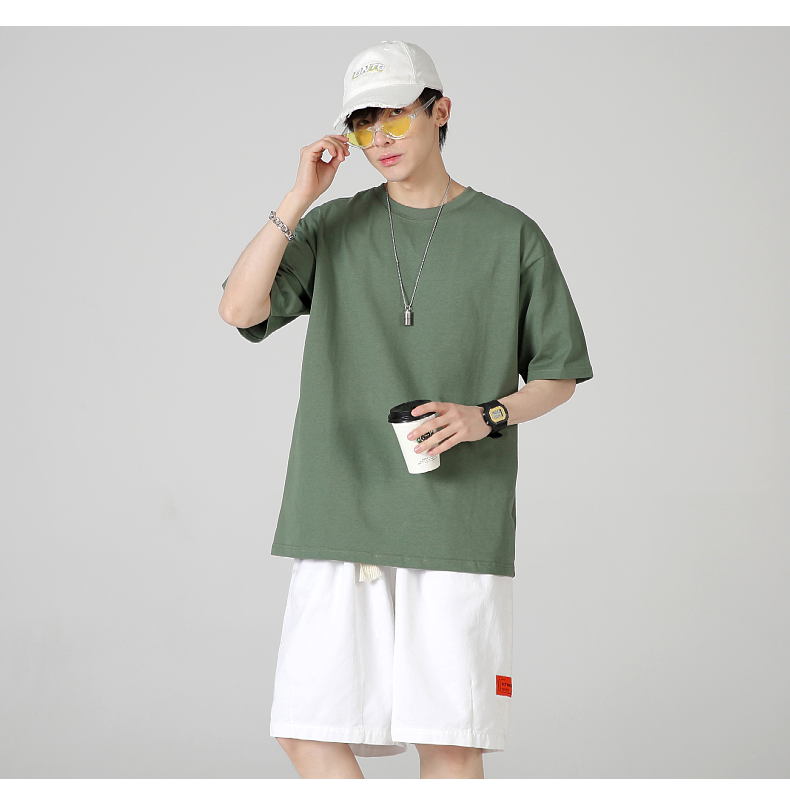 A5031-230g Heavy-duty American Retro Pure Cotton Short Sleeved T-shirt With Short Sleeved Round Neck