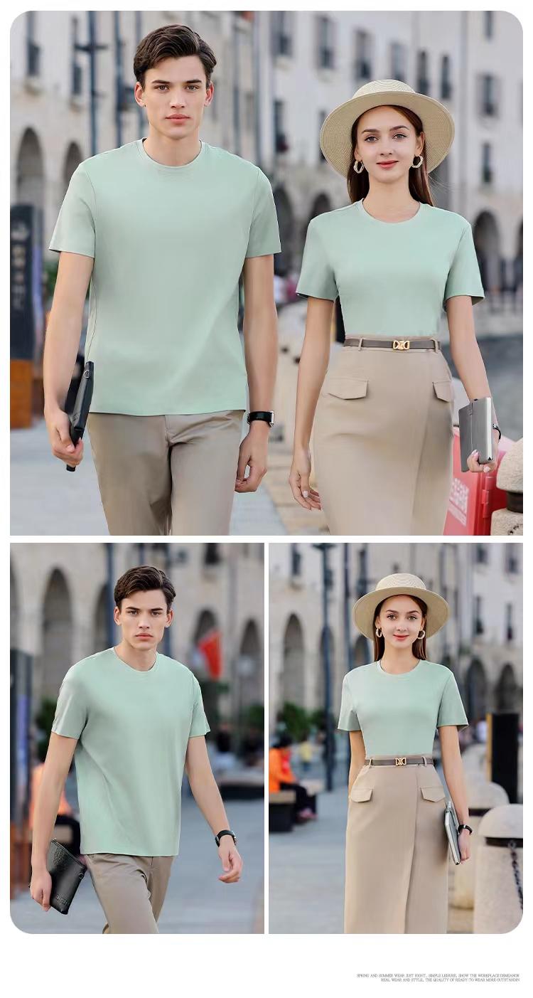 A5048-200g 50 Thread Jade Silk Double-sided Silk Cotton Round Neck Short Sleeved T-shirt Short Sleeved Round Neck