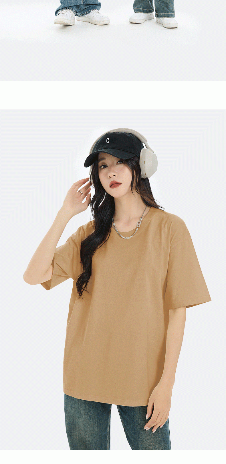 A5021-240g Off Shoulder Short Sleeved Round Neck Pure Cotton T-shirt