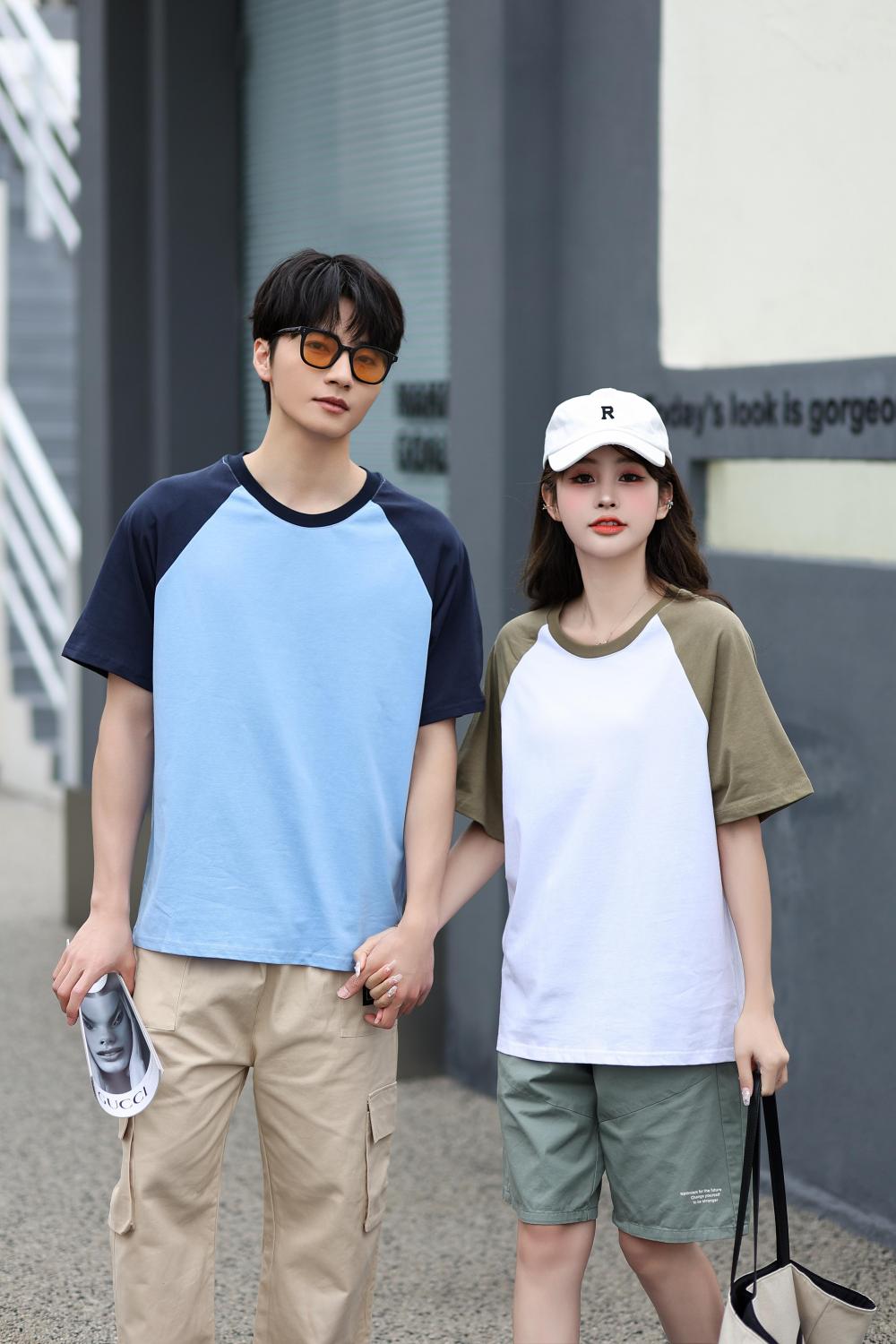 A5045-250g Trendy Brand Shoulder Insertion Round Neck Short Sleeved Cotton T-shirt Short Sleeved Shoulder Insertion