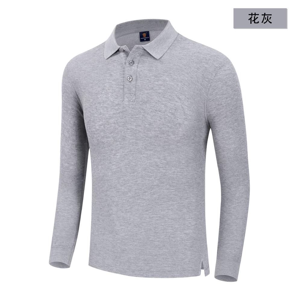 P3005 # 210g Combed Pure Cotton Double Bead Solid Color Long Sleeved Polo Long Sleeved Lapel