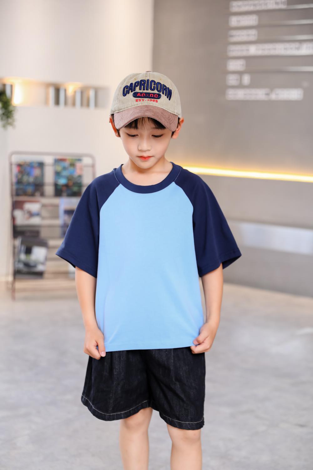 A5045-250g Trendy Brand Shoulder Insertion Round Neck Short Sleeved Cotton T-shirt Short Sleeved Shoulder Insertion