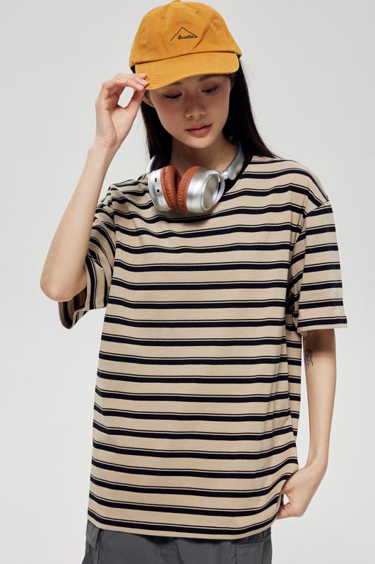 Round Neck Striped Light Version Trendy T-shirt 51191 # Short Sleeved Round Neck