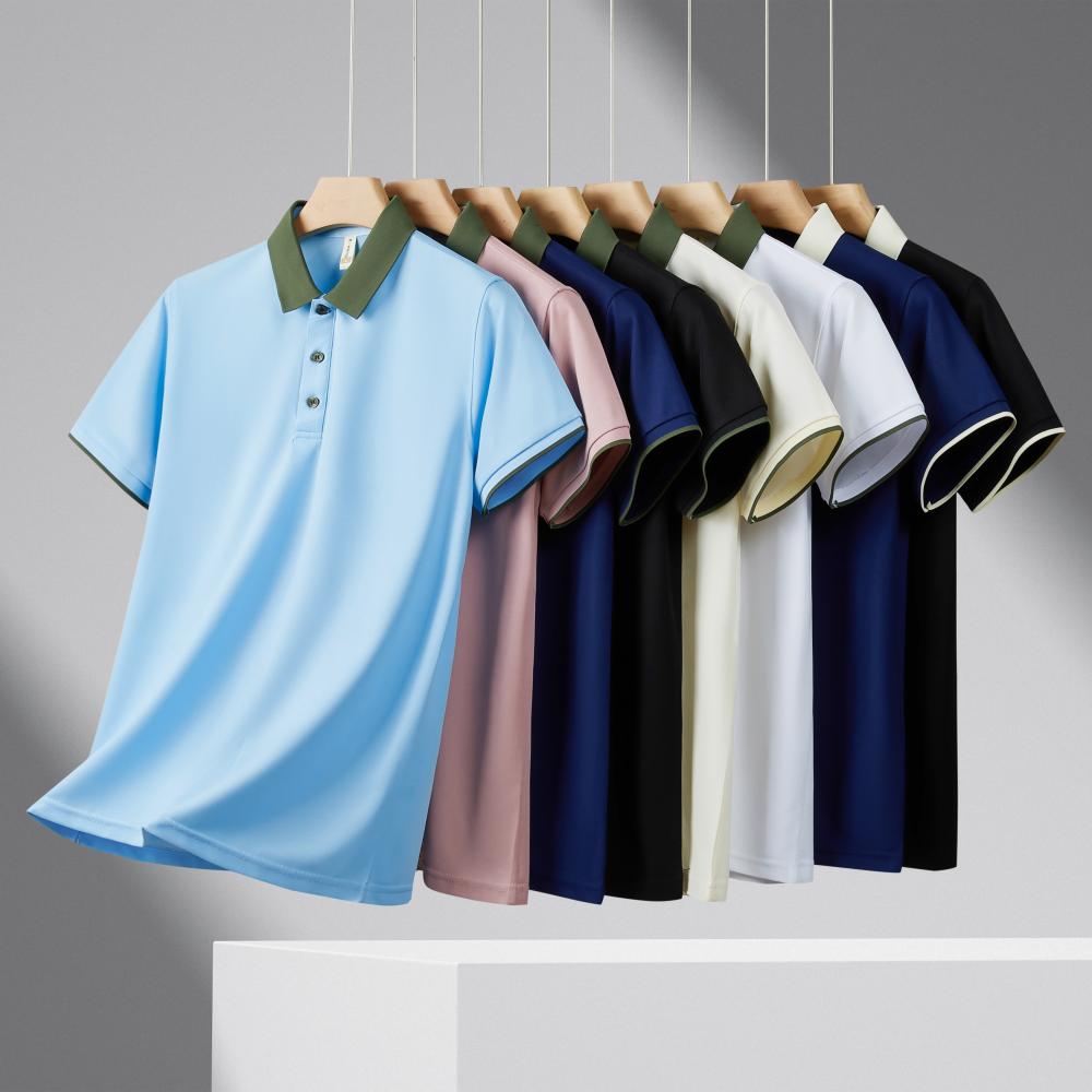 F6205-180g Color Blocking Splicing Shake Hand Internet Famous Polo Short Sleeved Round Neck