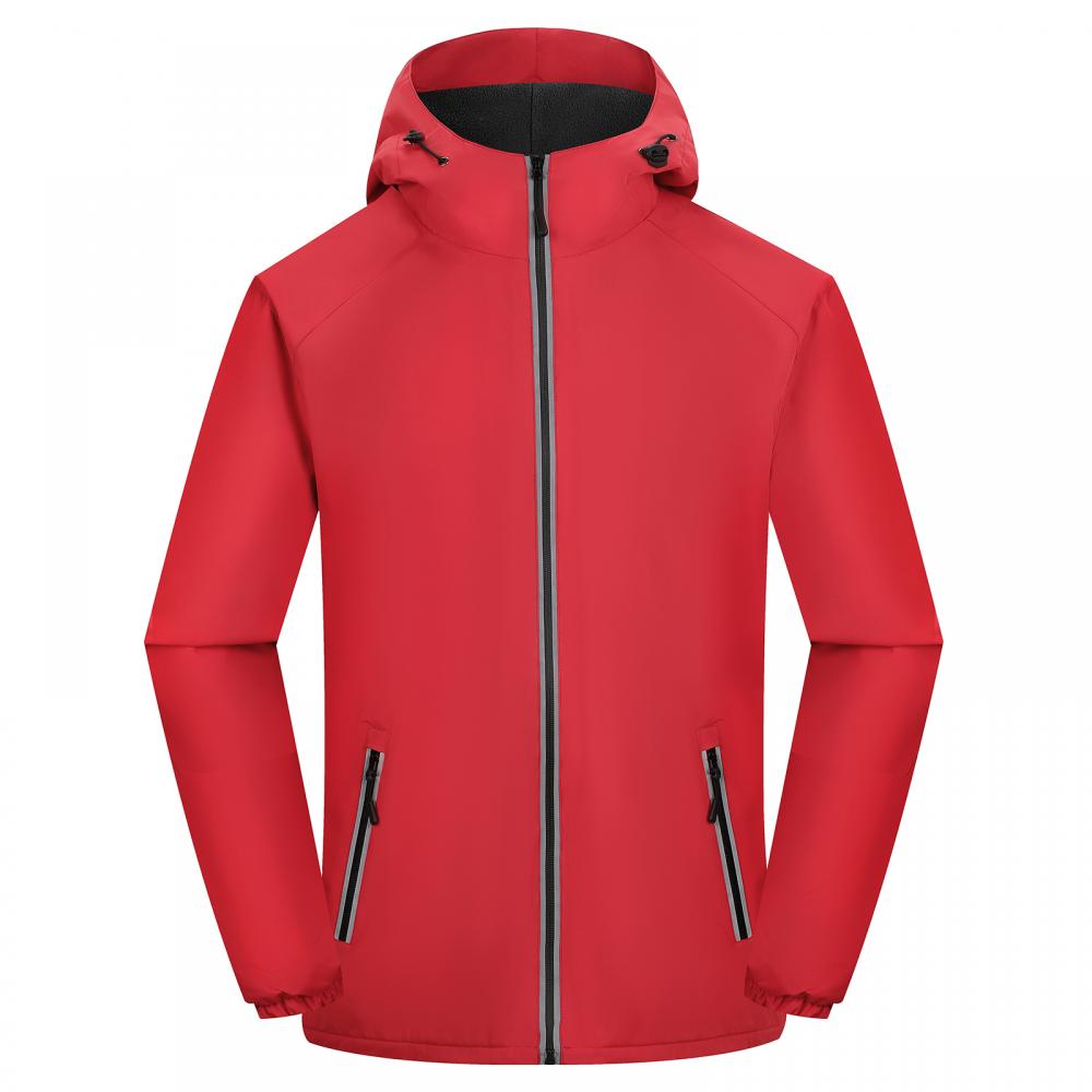 F8802 Reflective Zipper Single Layer Velvet Thickened Windproof And Warm Hooded Jacket With One Piece Thickening