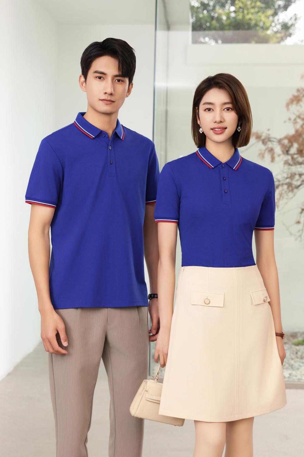 BT6698 Mulberry Silk Intercolor Collar Polo Short Sleeve Collar