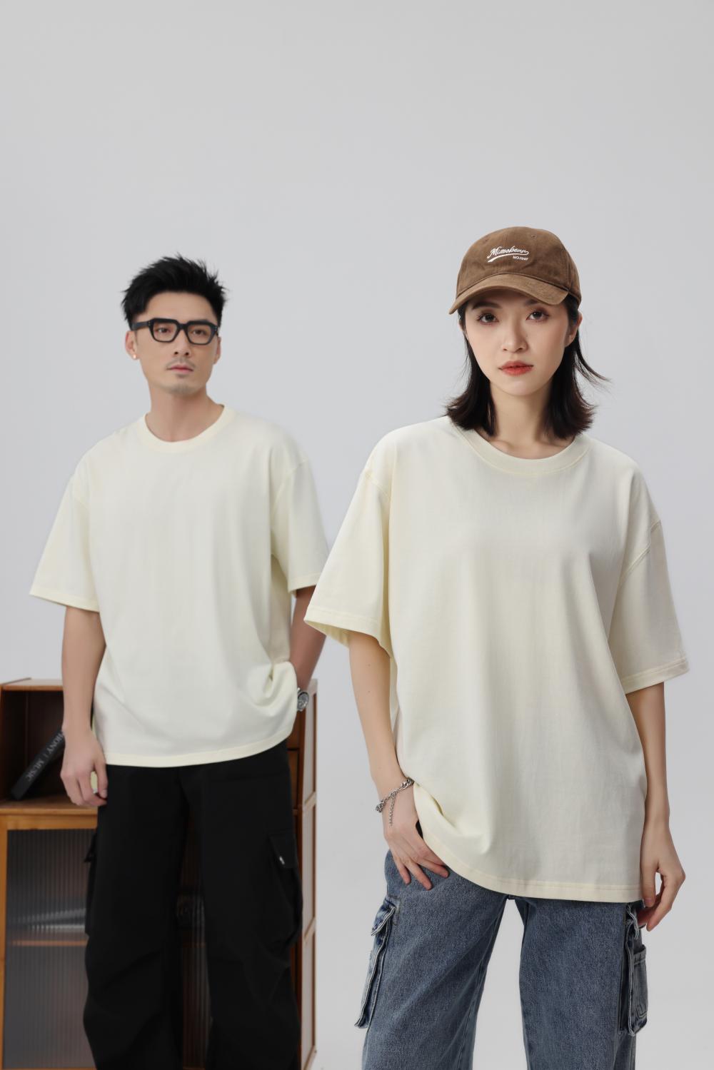 BT2666 (heavy Weight 260g, 32 Count Double Yarn Pure Cotton Round Neck) T-shirt With Loose Shoulder Width