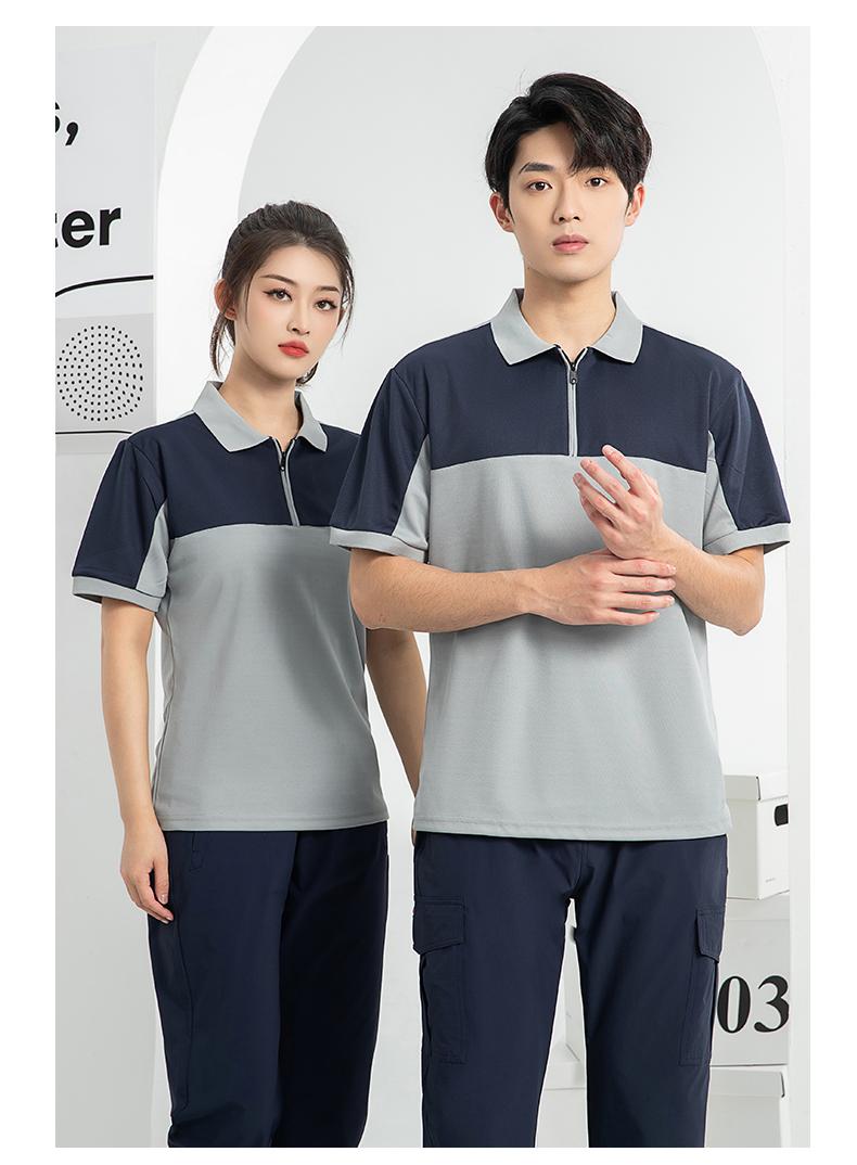 T01- Workwear Lapel Quick Drying Color Blocked Zipper Polo Shirt Short Sleeved Polo Short Sleeved Lapel