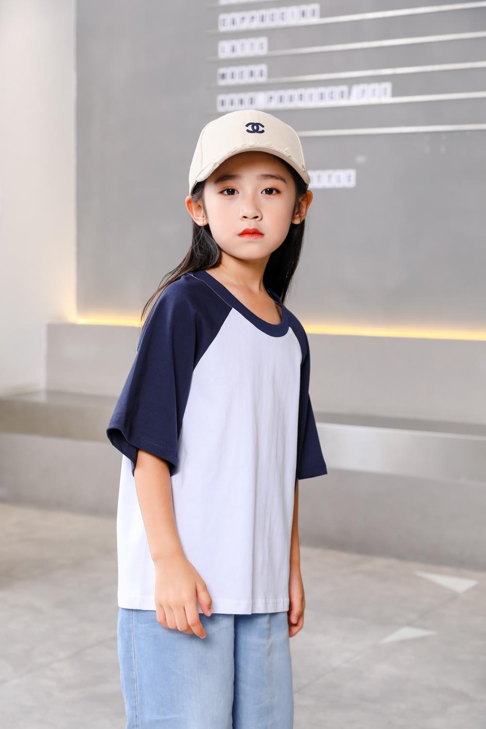 A5045-250g Trendy Brand Shoulder Insertion Round Neck Short Sleeved Cotton T-shirt Short Sleeved Shoulder Insertion