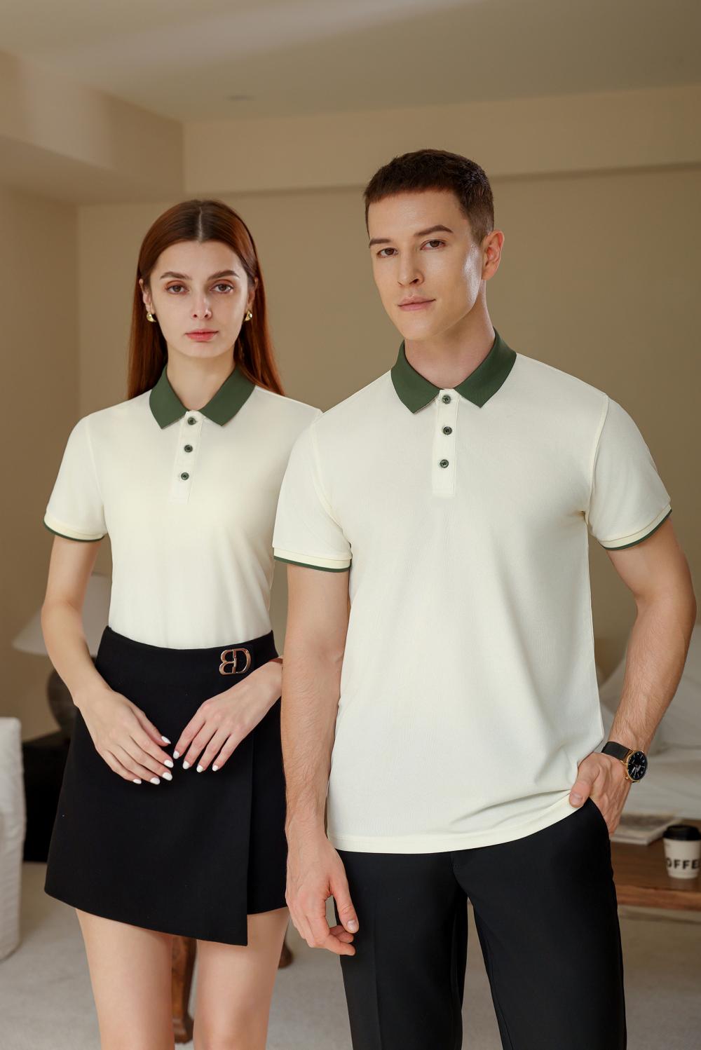 F6205-180g Color Blocking Splicing Shake Hand Internet Famous Polo Short Sleeved Round Neck