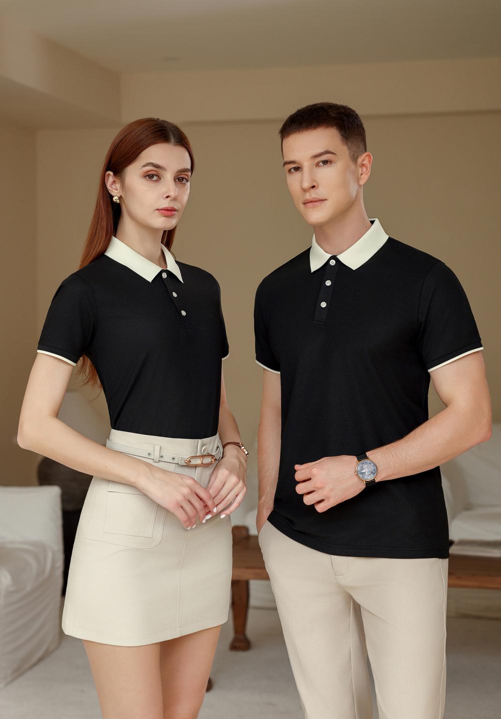 F6205-180g Color Blocking Splicing Shake Hand Internet Famous Polo Short Sleeved Round Neck