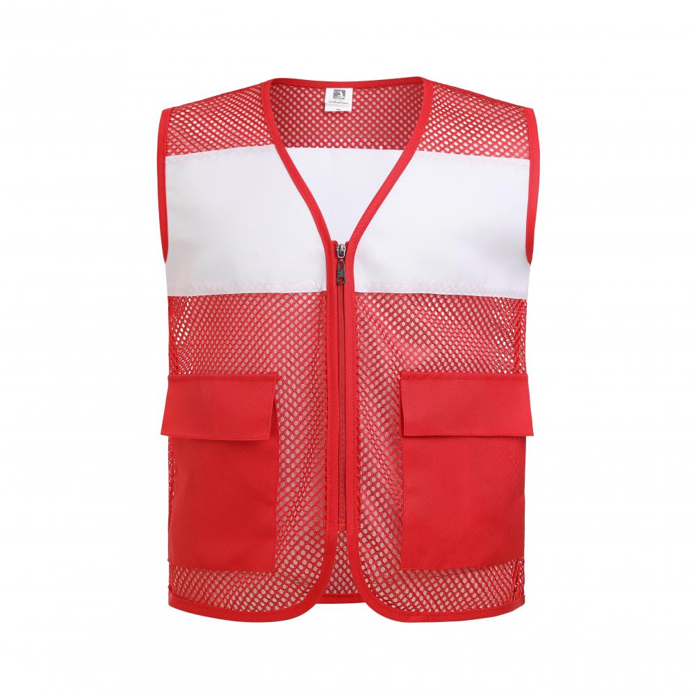 M4003- Fishing Net Red And White Color Blocked Vest Single-layer