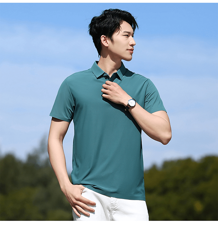 Seamless G1 # Ice Silk Seamless Polo Shirt Short Sleeved Round Neck