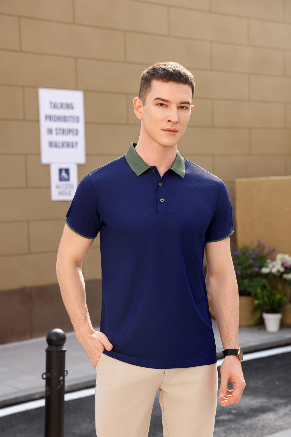 F6205-180g Color Blocking Splicing Shake Hand Internet Famous Polo Short Sleeved Round Neck