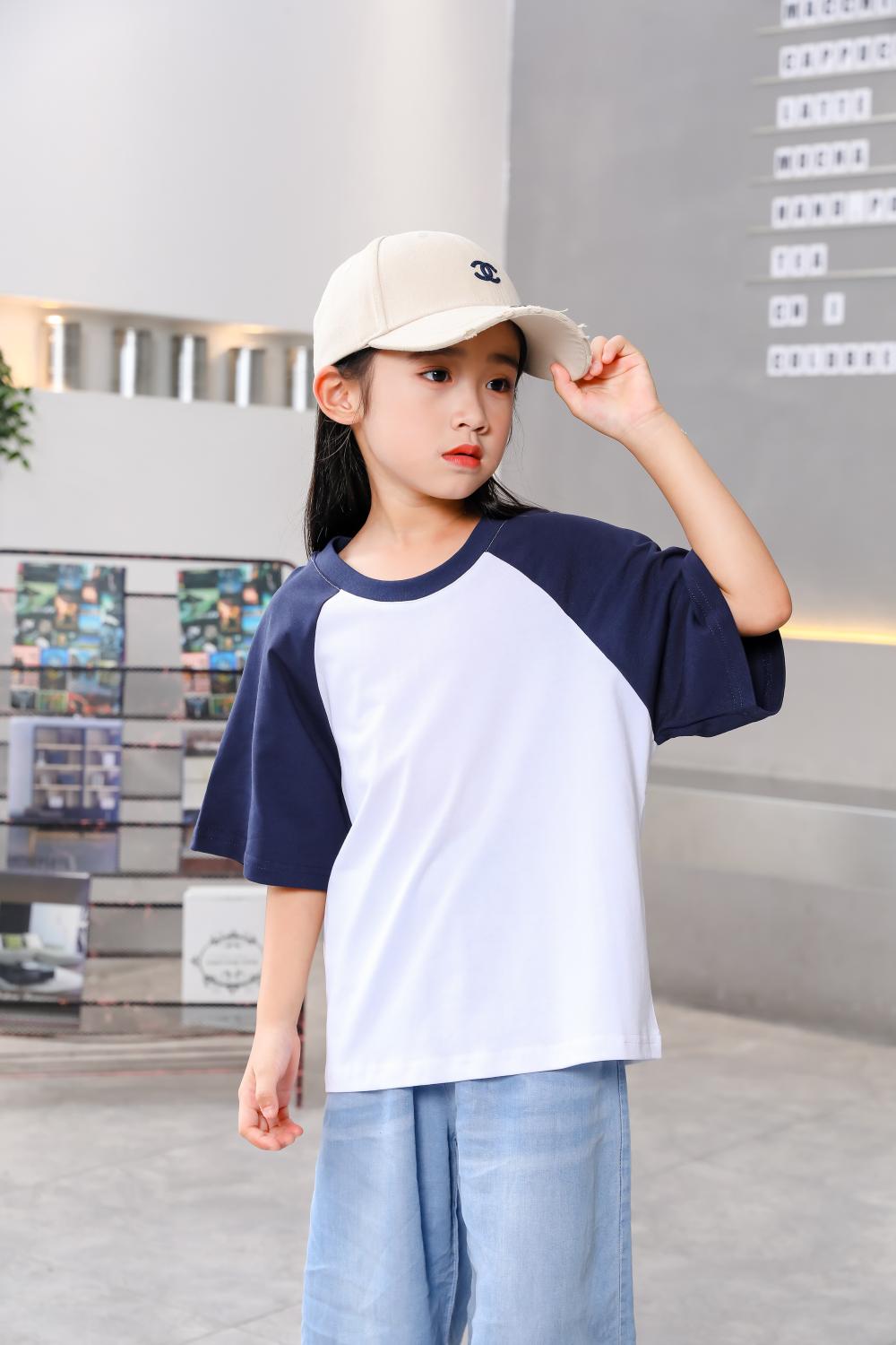 A5045-250g Trendy Brand Shoulder Insertion Round Neck Short Sleeved Cotton T-shirt Short Sleeved Shoulder Insertion