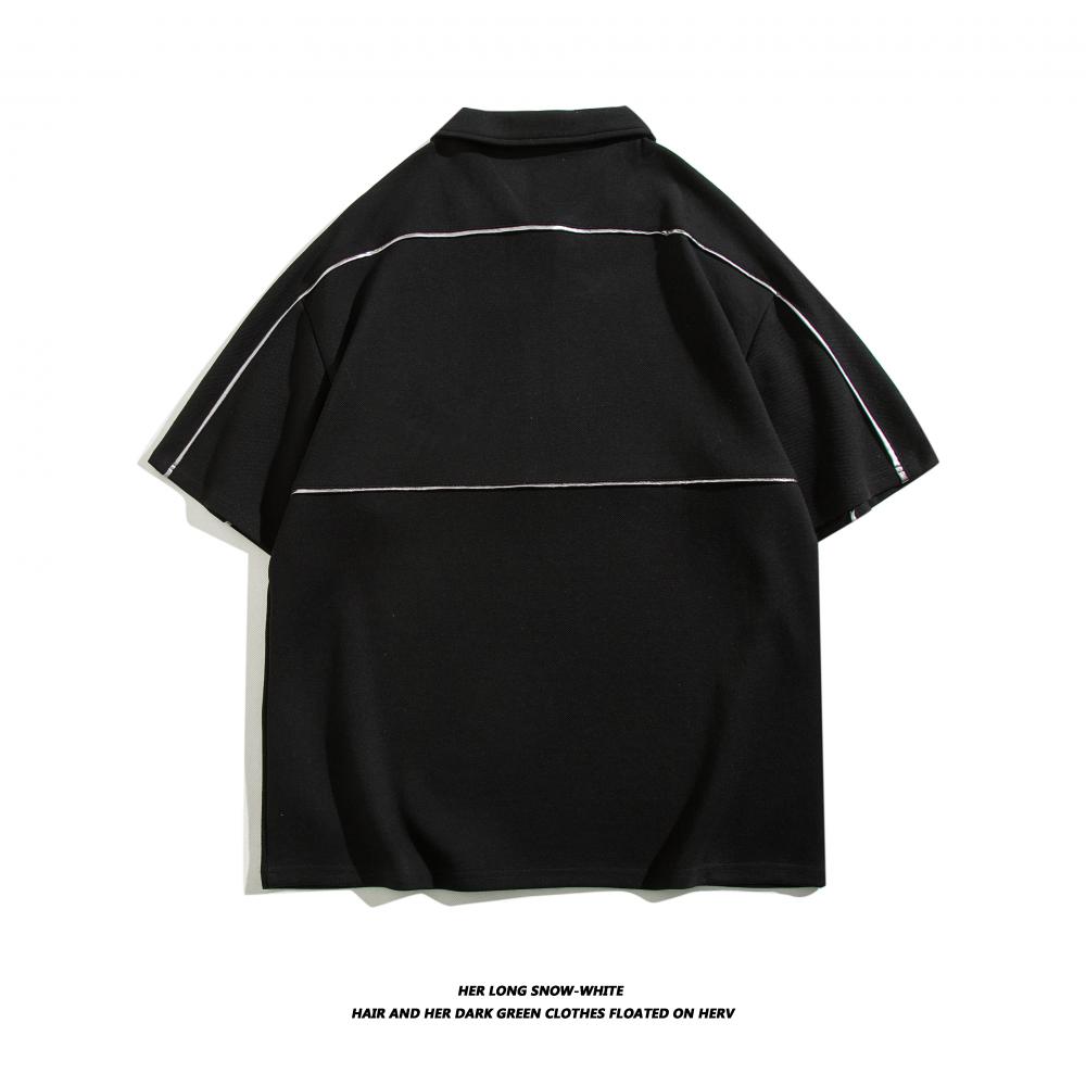 D1003-250g Bead Ground Air Layer Reflective Strip Trendy Brand Lapel Polo Short Sleeved Lapel