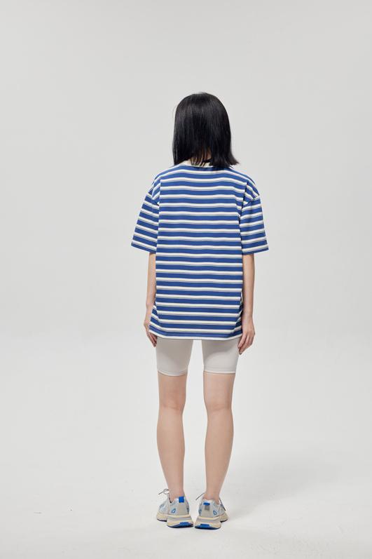 Round Neck Striped Light Version Trendy T-shirt 51191 # Short Sleeved Round Neck