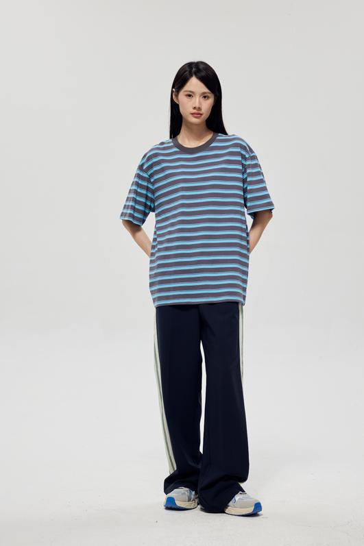 Round Neck Striped Light Version Trendy T-shirt 51191 # Short Sleeved Round Neck