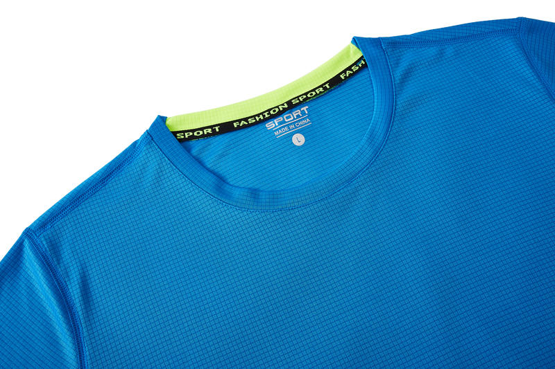 7111 Grid Quick Drying T-shirt Short Sleeved Round Neck