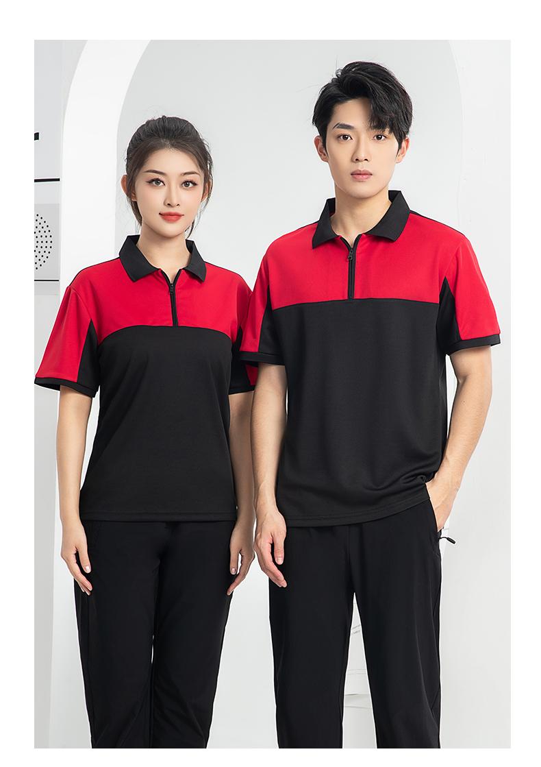 T01- Workwear Lapel Quick Drying Color Blocked Zipper Polo Shirt Short Sleeved Polo Short Sleeved Lapel